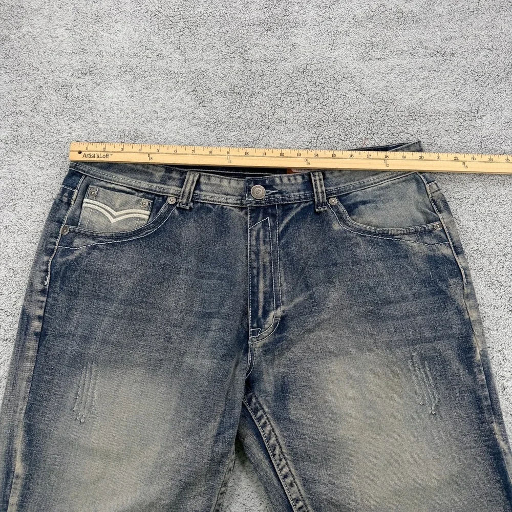 GS-115 Jean Short Mens 40 Blue Baggy Stitched Flap Pocket Distressed Hip Hop Y2K